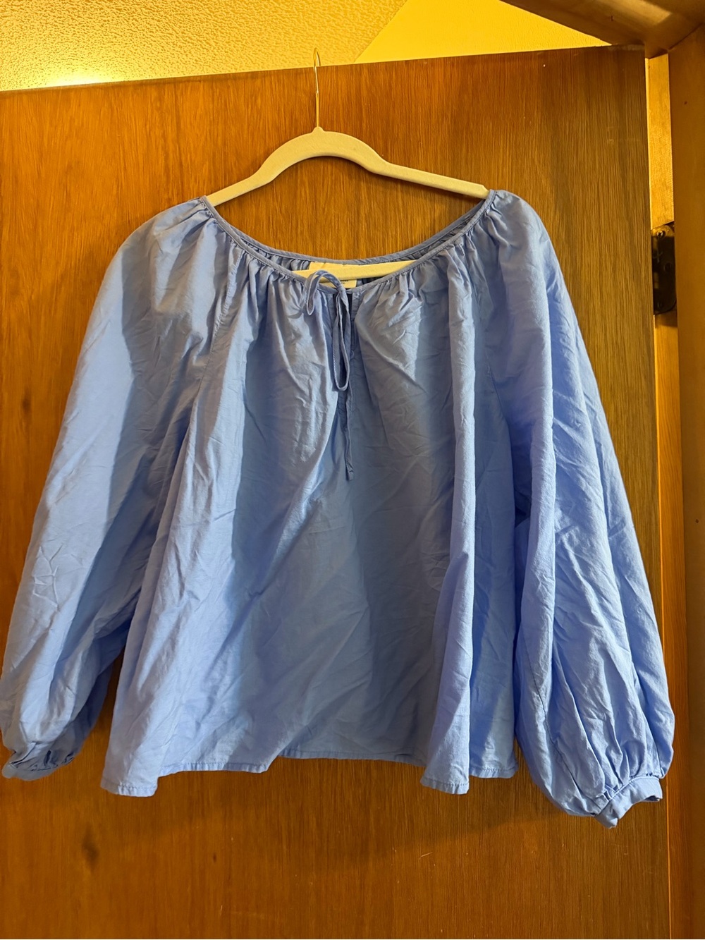 Universal Thread Light Blue Peasant Top with Tie Neck